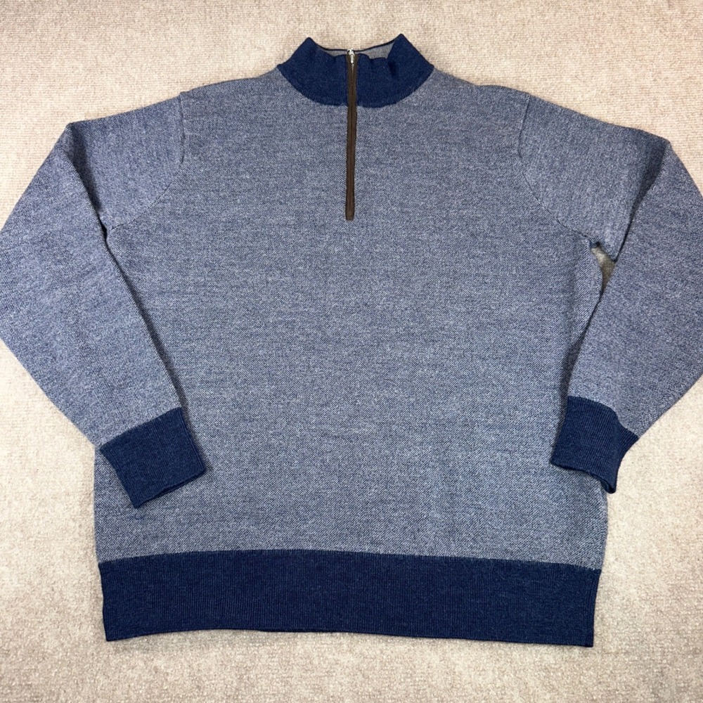 Peter Millar Mens Blue 100% Merino Wool Quarter Zip Sweater Large Marl Knit